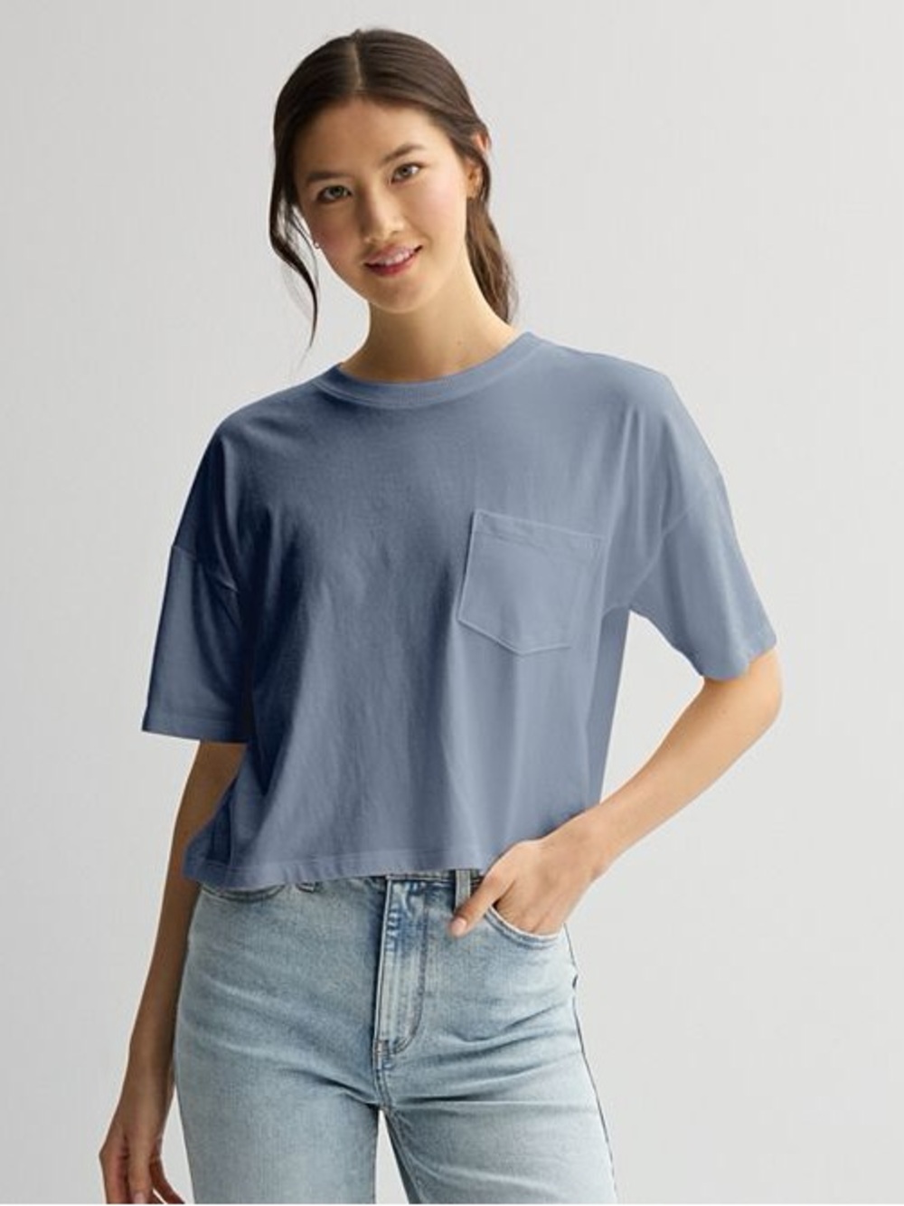 SO Womens boxy crop oversized Tshirt mineral wash blue Shortsleeve large